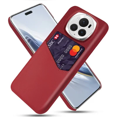 For Honor Magic6 Pro 5G Case Cloth Texture Phone Cover with Card Holder - Red