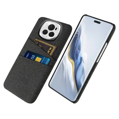 For Honor Magic6 Pro 5G Cloth Texture Phone Case Dual Card Holder PC Cover - Black