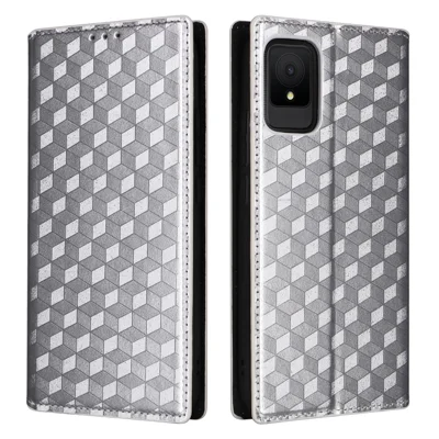 For TCL 502 Power Magnetic Case Leather Anti-scratch Flip Stand Phone Cover - Silver