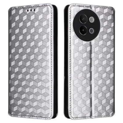 Voor vivo S18e 5G Leren Hoesje met Magnetische Sluiting Telefoonhoesje met Ruitpatroon - Zilver