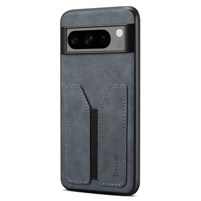DENIOR For Google Pixel 8 Pro Case PU Leather Phone Back Cover with Elastic Card Holder - Dark Grey