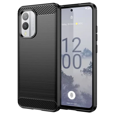 For Nokia X30 5G Phone Case Carbon Fiber Texture TPU Anti-fall Cover - Black