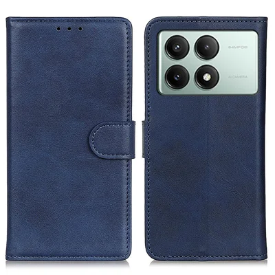 Leather Case for Xiaomi Redmi K70E 5G / Poco X6 Pro 5G Shell Cowhide Texture Stand Phone Cover - Blue