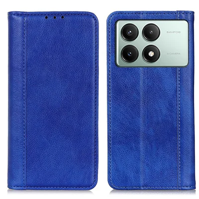 For Xiaomi Redmi K70E 5G / Poco X6 Pro 5G Case Wallet Split Leather Litchi Texture Phone Cover - Blue