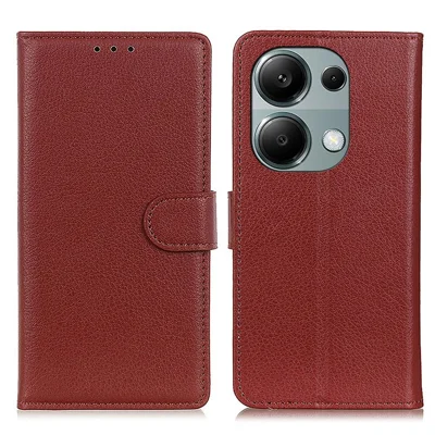 For Xiaomi Redmi Note 13 Pro 4G / Poco M6 Pro 4G Case PU Leather Folio Stand View Phone Cover - Brown