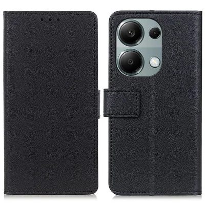 Til Xiaomi Redmi Note 13 Pro 4G / Poco M6 Pro 4G Taske Med Struktureret Læder Folder Telefonbeskyttelse - Sort