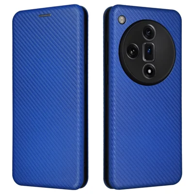 For Oppo Find X7 Ultra Leather Case Carbon Fiber Texture Magnetic Protect Phone Cover - Blue