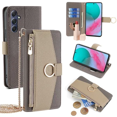 For Samsung Galaxy M54 5G / F54 5G Case PU Leather Shockproof Phone Cover with Crossbody Strap - Grey