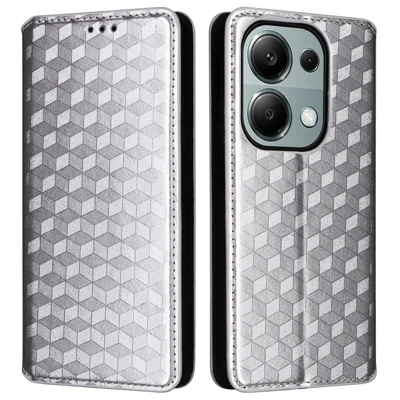 For Xiaomi Redmi Note 13 Pro 4G / Poco M6 Pro 4G / Note 14S 4G Case Rhombus Imprinted Stand View Phone Cover - Silver