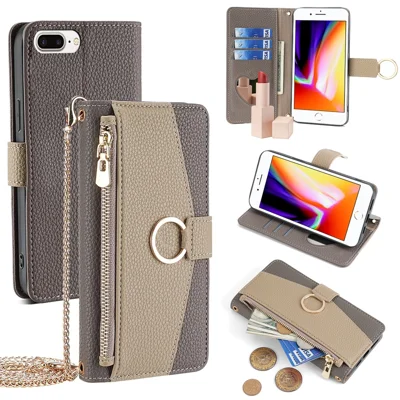 For iPhone 7 Plus PU Leather Case Multi-functional Zipper Wallet Phone Bag Cover Stand - Grey