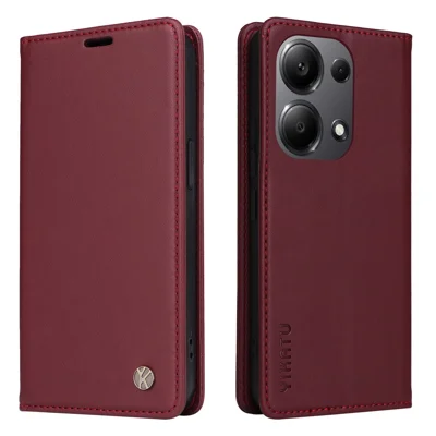 YIKATU YK-001 til Xiaomi Redmi Note 13 Pro 4G / Note 14S 4G / Poco M6 Pro 4G, magnetisk PU-læderet hylster - Vinrød