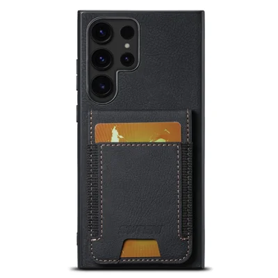 SUTENI H03 For Samsung Galaxy S24 Ultra Case Litchi Texture Kickstand Phone Shell - Black