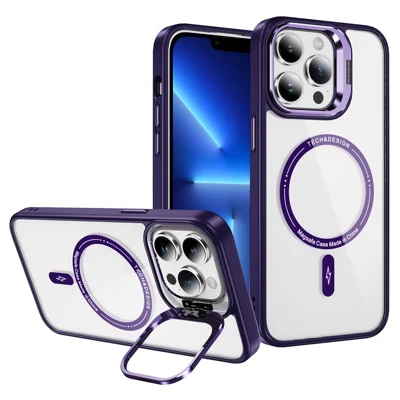 For iPhone 13 Pro 6.1 inch Cell Phone Case Camera Kickstand Anti-scratch Cover Compatible with MagSafe - Dark Purple