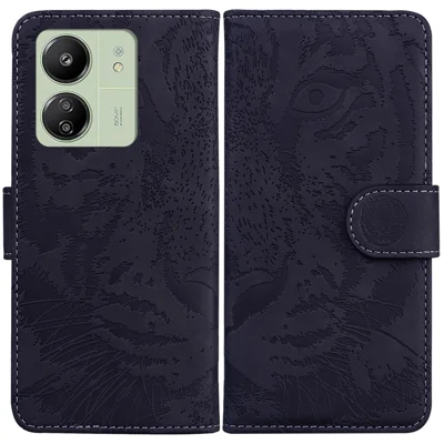 For Xiaomi Redmi 13C 4G / 13C 5G / Poco C65 4G / Poco M6 5G / 13R 5G Case PU Leather Tiger Pattern Phone Cover - Black