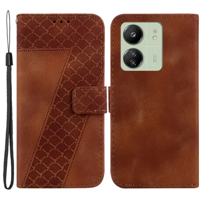 For Xiaomi Redmi 13C 4G / 13C 5G / Poco C65 4G / Poco M6 5G / 13R 5G Case PU Leather Wallet Stand Imprinted Phone Cover - Brown