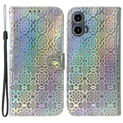 For Motorola Moto G45 5G / G34 5G Case Dazzling Flower Flip Stand Phone Cover - Grey