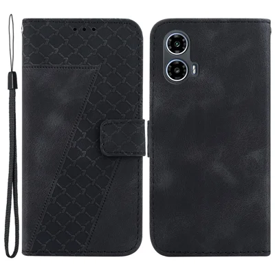For Motorola Moto G45 5G / G34 5G Leather Case Imprinted Wallet Stand Smartphone Anti-Drop Cover - Black