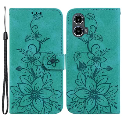 For Motorola Moto G45 5G / G34 5G Leather Case Wallet Phone Cover Imprinted Flower - Green