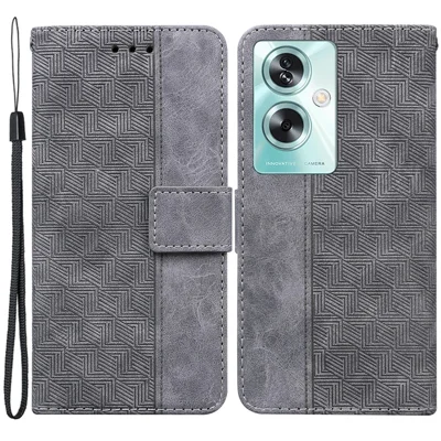 For Oppo A79 5G / A2 5G Cell Phone Case Geometry Imprinted Anti-shock Leather Wallet Cover - Grey
