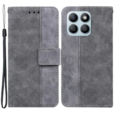 For Honor X8b 4G Case PU Leather Shockproof Imprinted Flip Phone Cover with Wallet - Grey
