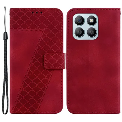 For Honor X8b 4G Cell Phone Case PU Leather 7-Shape Imprinted Stand Cover - Red