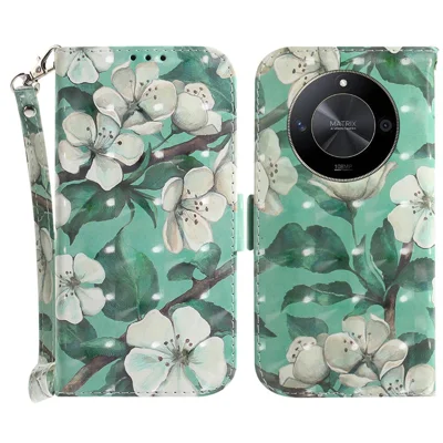 For Honor X9b 5G / Magic6 Lite 5G / X50 5G Case 3D Pattern Print Scratch-proof Phone Wallet Cover - Watercolor Flowers