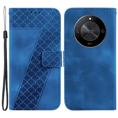 For Honor X9b 5G / Magic6 Lite 5G / X50 5G Case 7-Shape Imprint Leather Wallet Stand Phone Cover - Dark Blue
