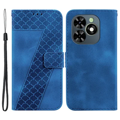 For TECNO Spark Go 2024 4G / Spark 20 / Spark 20C / Pop 8 Case 7-Shape Imprint Leather Phone Wallet Cover - Dark Blue