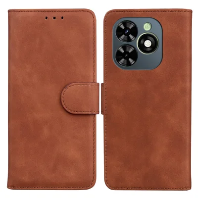 For TECNO Spark Go 2024 4G / Spark 20 / Spark 20C / Pop 8 Phone Cover Solid Color Shockproof Leather Case - Brown