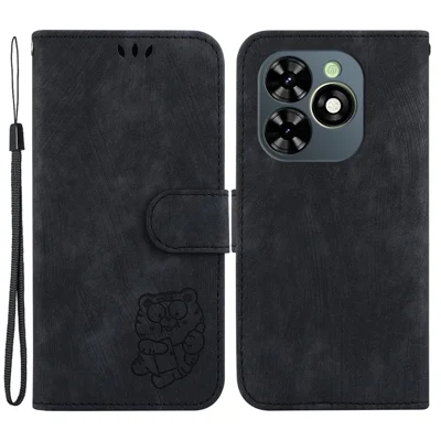 For TECNO Spark Go 2024 4G / Spark 20 / Spark 20C / Pop 8 Cell Phone Case Tiger Imprinted Leather Cover - Black