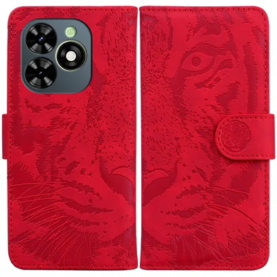 For TECNO Spark Go 2024 4G / Spark 20 / Spark 20C / Pop 8 Case Tiger Imprint Leather Wallet Phone Cover - Red