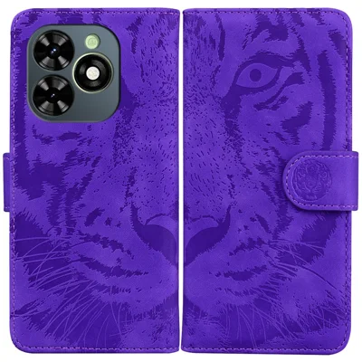 For TECNO Spark Go 2024 4G / Spark 20 / Spark 20C / Pop 8 Case Tiger Imprint Leather Wallet Phone Cover - Purple
