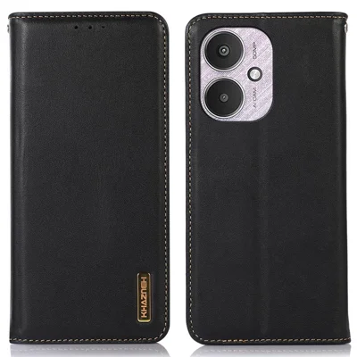 KHAZNEH For Xiaomi Redmi 13C 4G / 5G / 13R 5G / Poco M6 5G / Poco C65 4G Phone Case Genuine Cow Leather Cover - Black
