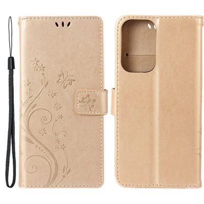 For Motorola Moto G 5G (2024) Case Butterfly Imprinted Leather Wallet Phone Cover - Gold