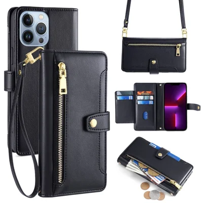 For iPhone 13 Pro Max 6.7 inch Cell Phone Case 6 Card Holders Magnetic Cover - Black