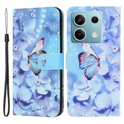 For Xiaomi Redmi Note 13 4G Phone Case Leather 3D Pattern Magnetic Folio Cover - Flower and Butterfly