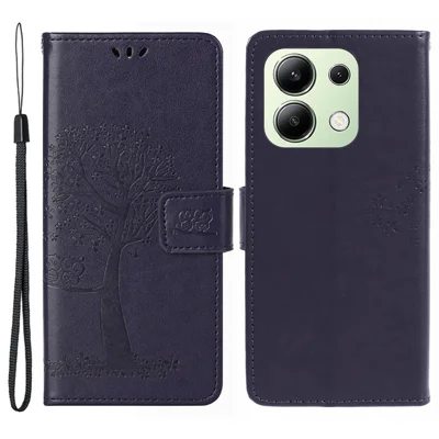 For Xiaomi Redmi Note 13 4G Cell Phone Case Owl Tree Imprinted PU Leather Stand Cover - Dark Purple