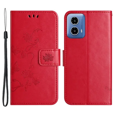 For Motorola Moto G45 5G / G34 5G Case Imprinted Shockproof Stand PU Leather Wallet Cell Phone Cover - Red