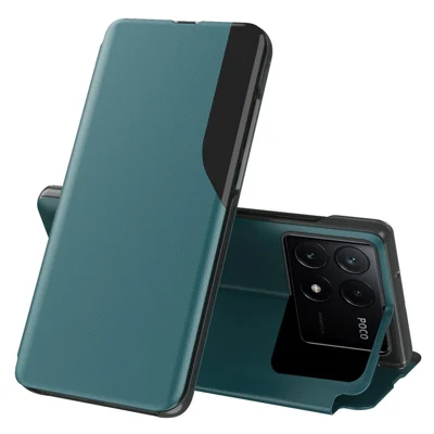 For Xiaomi Poco X6 Pro 5G / Redmi K70E 5G Phone Case Folio Flip PU Leather Stand Cover - Green