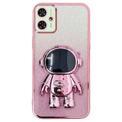 Cell Phone Case for Motorola Moto G54 5G PC+TPU Glitter Powder Astronaut Kickstand Cover - Pink