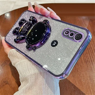 For Motorola Moto E6s (2020) / Moto E6i Case Electroplating Astronaut Kickstand Phone Cover - Purple