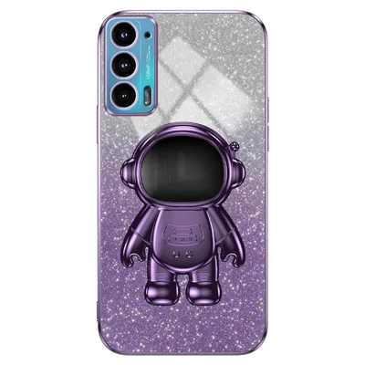 Obudowa do Motorola Edge 20 z motywem astronauty, z podstawką, odporna na upadki, z pokryciem elektrolitycznym - fioletowa
