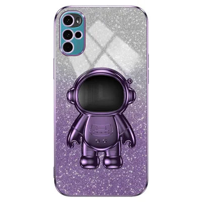 For Motorola Moto G22 Case Electroplating Astronaut Kickstand Phone Cover - Purple