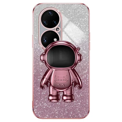 Huawei P50 Pro 4G-skals astronaut med ställfot Mobilt skals PC+TPU - Rosa