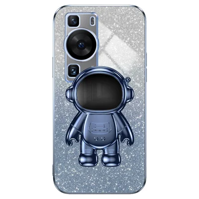 For Huawei P60 Astronaut Kickstand Glitter Powder Mobile Phone Case PC+TPU Cover - Blue