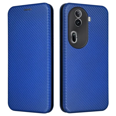 For Oppo Reno11 Pro 5G (Global) / Reno11 (China) 5G Leather Case with Card Holder Carbon Fiber Texture - Blue
