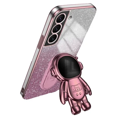 For Samsung Galaxy S21 5G / 4G Anti-Collision Case PC+TPU Phone Cover with Astronaut Kickstand - Pink