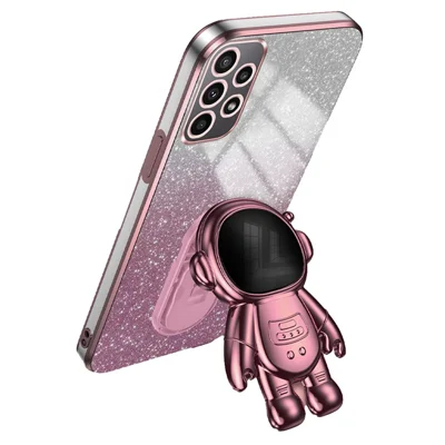 For Samsung Galaxy A72 5G / 4G Case PC+TPU Anti-scratch Phone Cover with Astronaut Kickstand - Pink