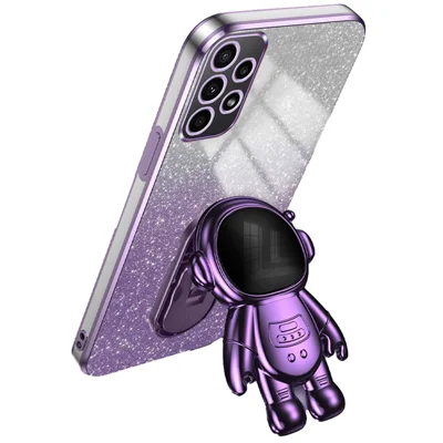 For Samsung Galaxy A73 5G Kickstand Phone Case Glittery Powder PC+TPU Anti-scratch Phone Cover - Purple