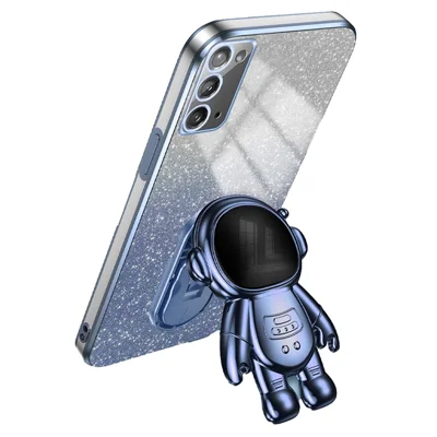 For Samsung Galaxy Note20 / Note20 5G Case PC+TPU Slim-Fit Phone Cover with Astronaut Kickstand - Blue